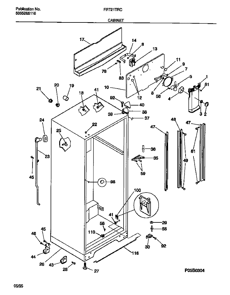 CABINET Diagram and Parts List for FRT21TRCD0  Frigidaire Refrigerator