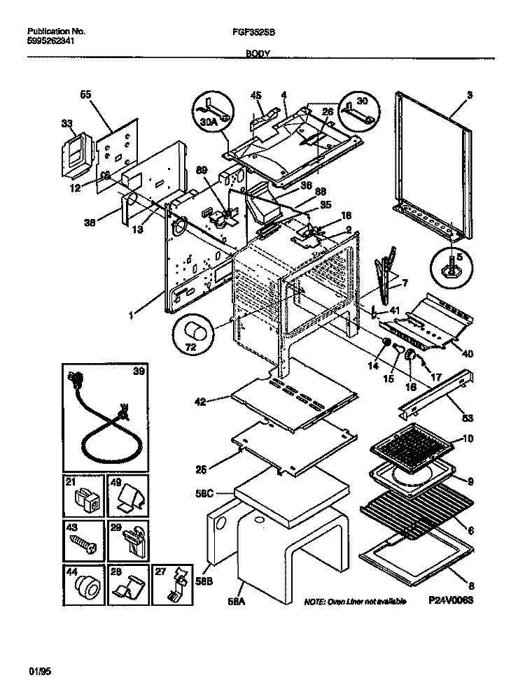 BODY Diagram and Parts List for FGF352SBWA  Frigidaire Range