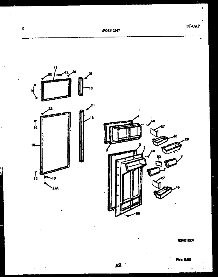 DOOR PARTS Diagram and Parts List for 95-2191-32-00  Tappan Refrigerator