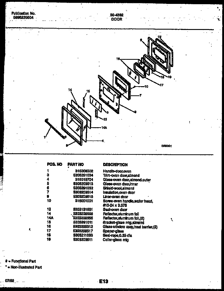 DOOR PARTS Diagram and Parts List for 30-4382-23-01  Tappan Range