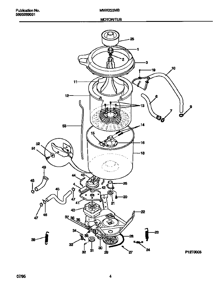 MOTOR / TUB Diagram and Parts List for MWX233MBD2  Frigidaire Washer