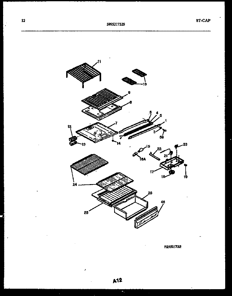 SHELVES AND SUPPORTS Diagram and Parts List for ATN152BK1  Frigidaire Refrigerator