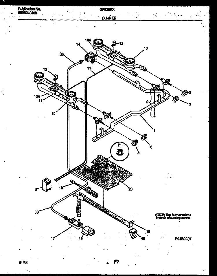 BURNER, MANIFOLD AND GAS CONTROL Diagram and Parts List for GF630RXD4  Frigidaire Range
