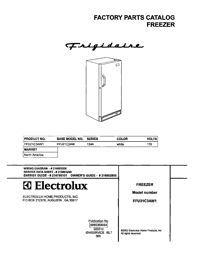 COVER Diagram and Parts List for FFU21C3AW1  Frigidaire Freezer