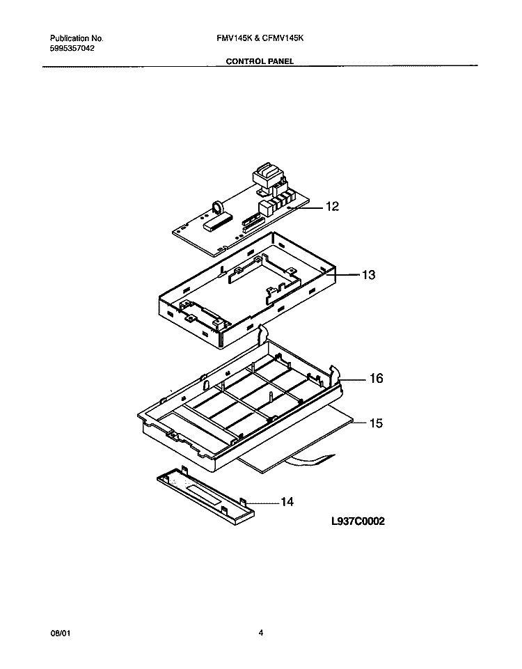 CONTROL PANEL Diagram and Parts List for CFMV145KB1  Frigidaire Microwave
