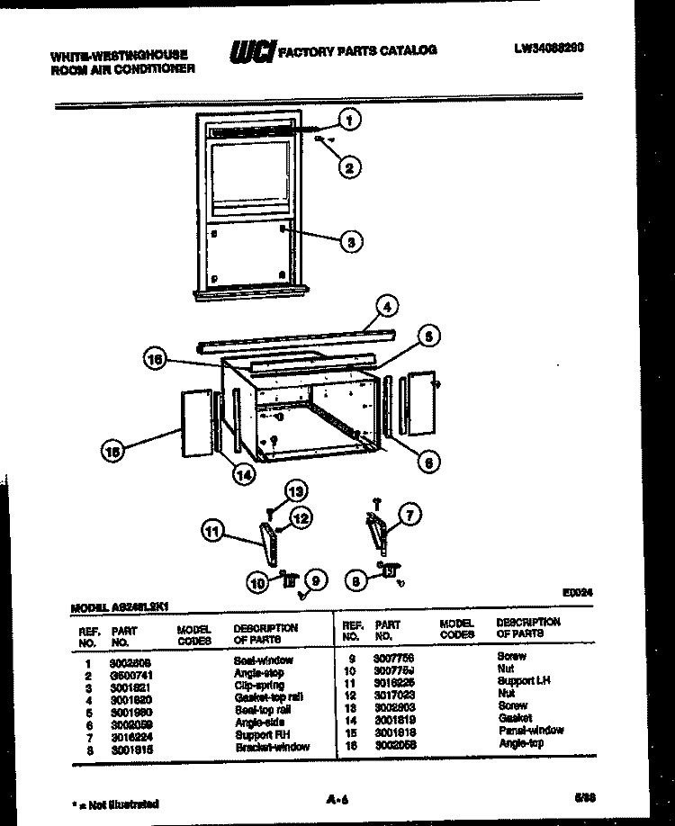 CABINET AND INSTALLATION PARTS Diagram and Parts List for AS248L2K1  Frigidaire Air Conditioner