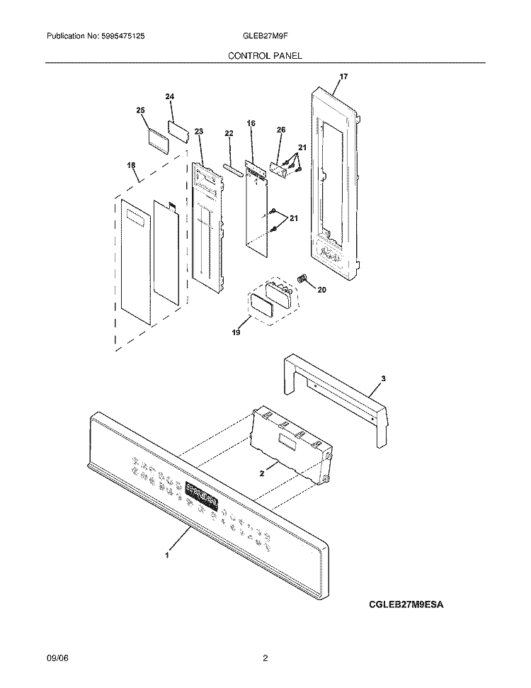 CONTROL PANEL Diagram and Parts List for GLEB27M9FBA  Frigidaire Microwave Oven Combo
