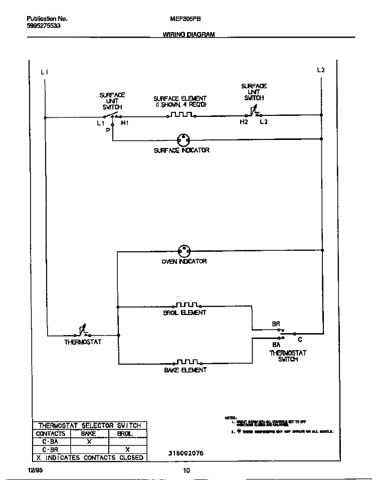 WIRING DIAGRAM Diagram and Parts List for MEF305PBDC  Frigidaire Range