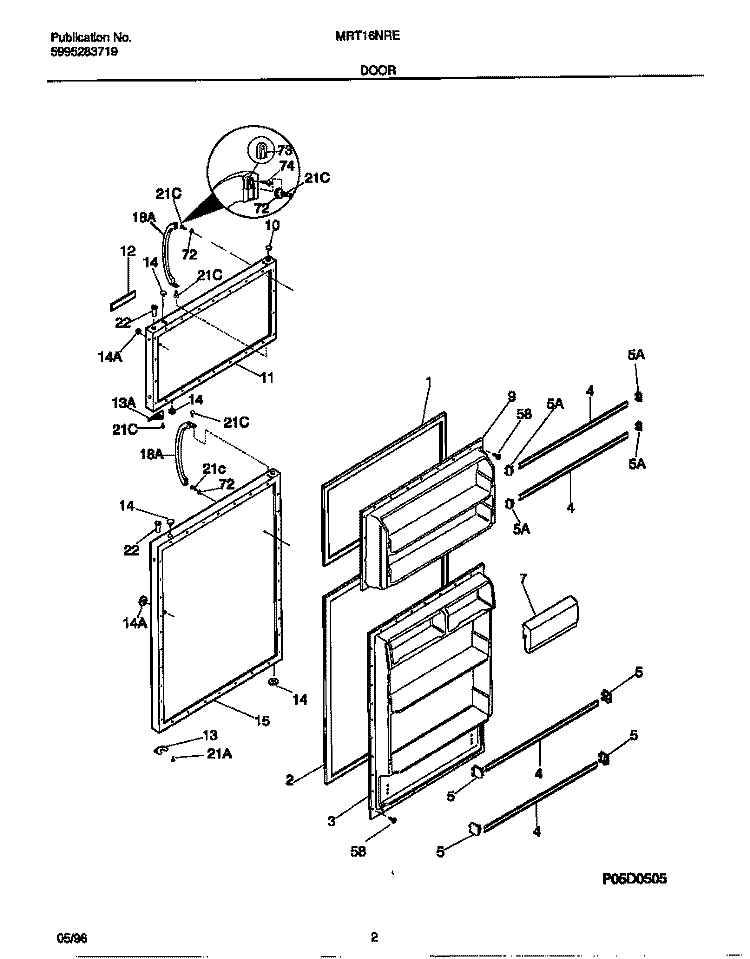 DOOR Diagram and Parts List for MRT16NRED0  Frigidaire Refrigerator