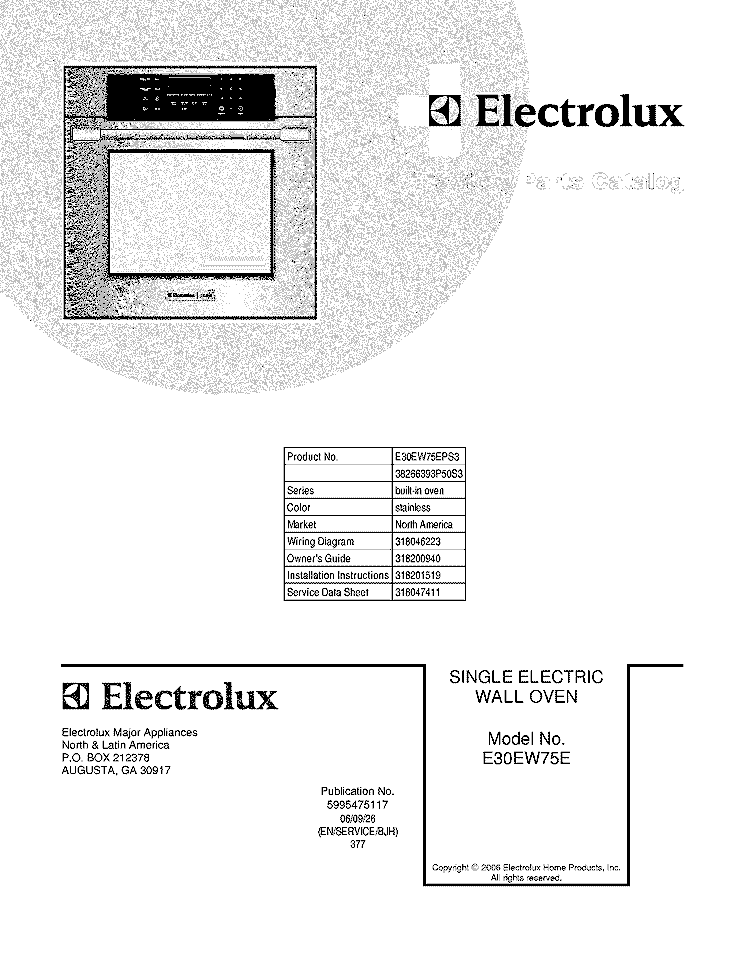 COVER Diagram and Parts List for E30EW75EPS3  Electrolux Wall Oven