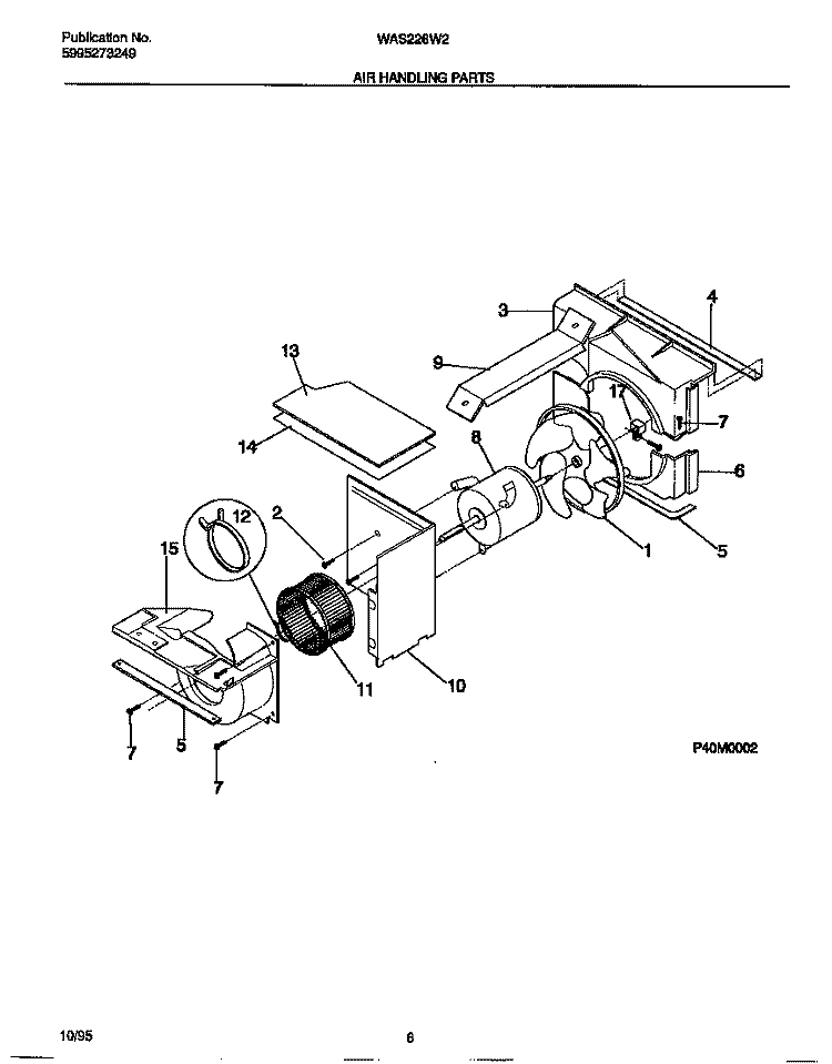 AIR HANDLING PARTS Diagram and Parts List for WAS226W2A2  Frigidaire Air Conditioner