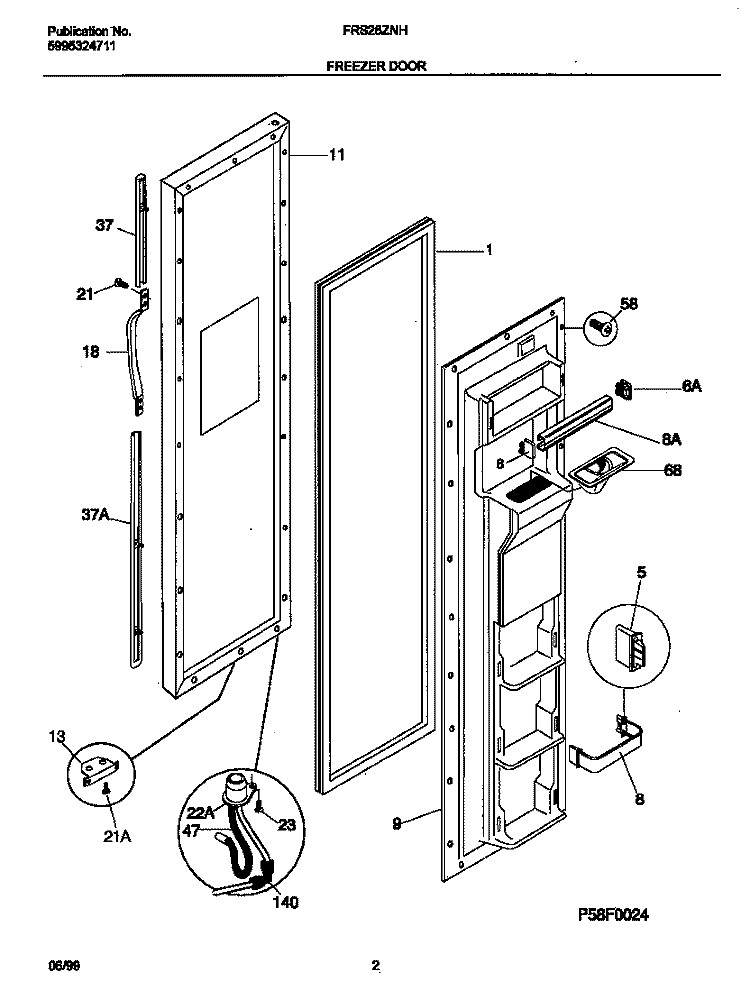 FREEZER DOOR Diagram and Parts List for FRS26ZNHB0  Frigidaire Refrigerator