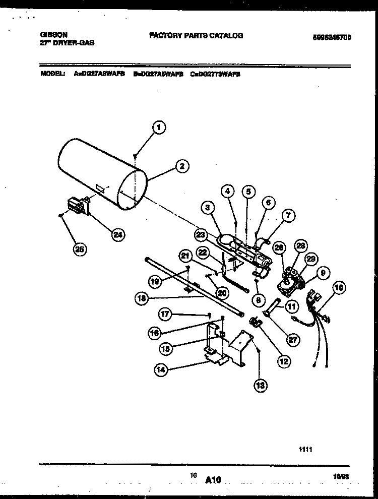 BURNER, IGNITER AND VALVE Diagram and Parts List for DG27T3WAFB  Gibson Dryer