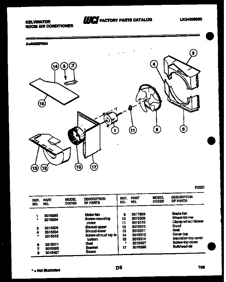 AIR HANDLING PARTS Diagram and Parts List for M422F2SA  Kelvinator Air Conditioner
