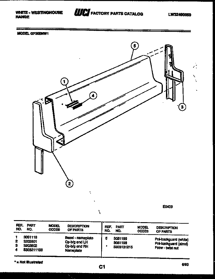 BACKGUARD Diagram and Parts List for GF300ND1  Frigidaire Range