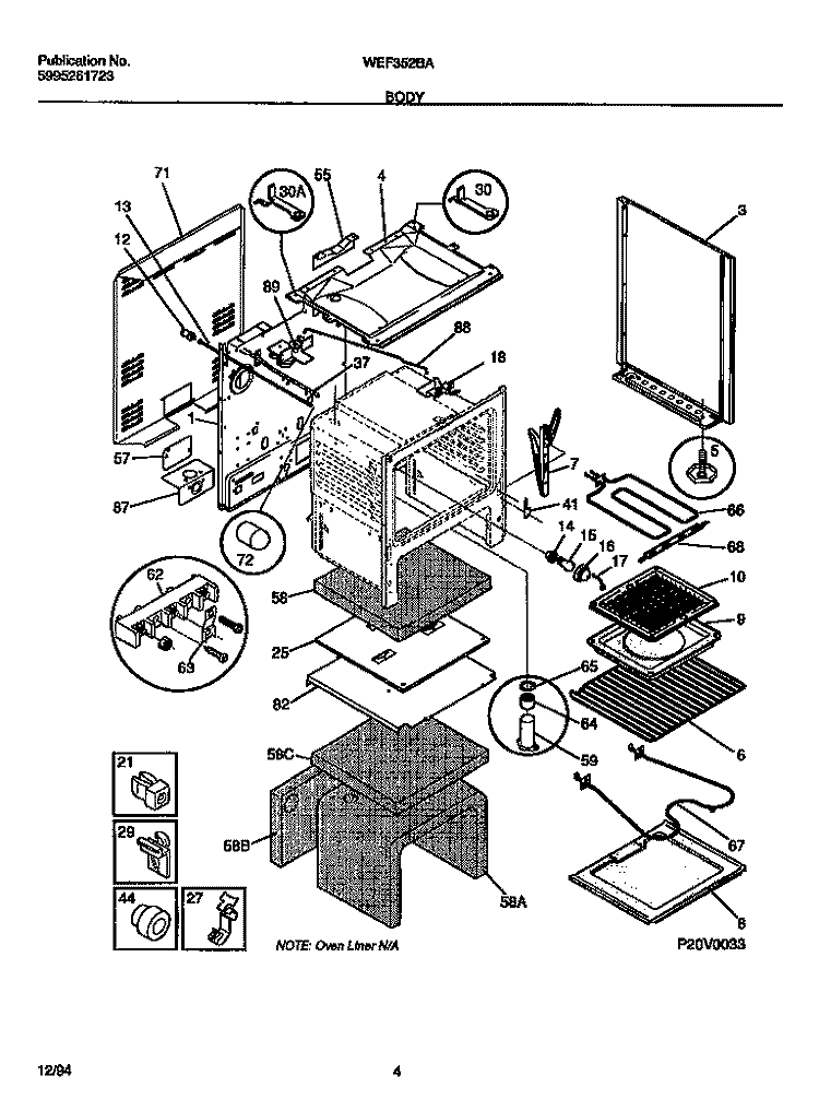 BODY Diagram and Parts List for WEF352BAWA  Frigidaire Range