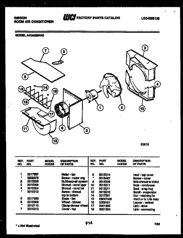 AIR HANDLING PARTS Diagram and Parts List for AK24E6RVG  Gibson Air Conditioner