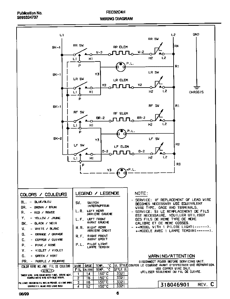 WIRING DIAGRAM Diagram and Parts List for FEC32C4HTA  Frigidaire Cooktop