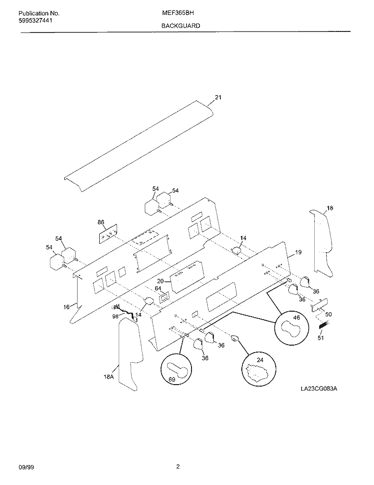 BACKGUARD Diagram and Parts List for MEF365BHW3  Frigidaire Wall Oven