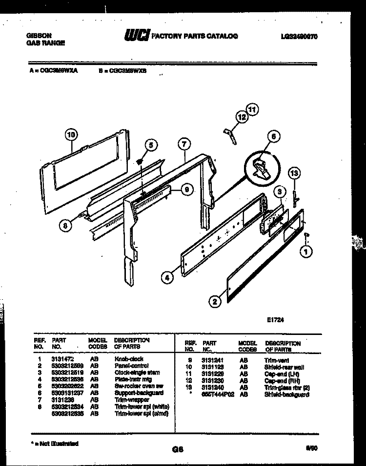 BACKGUARD Diagram and Parts List for CGC3M6WXA  Gibson Range