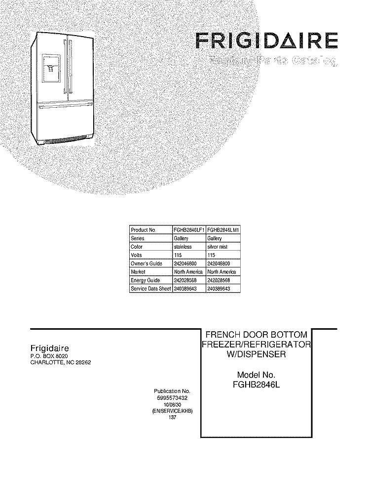 COVER Diagram and Parts List for FGHB2846LF1  Frigidaire Refrigerator