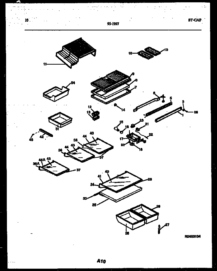 SHELVES AND SUPPORTS Diagram and Parts List for 95-1997-66-04  Tappan Refrigerator