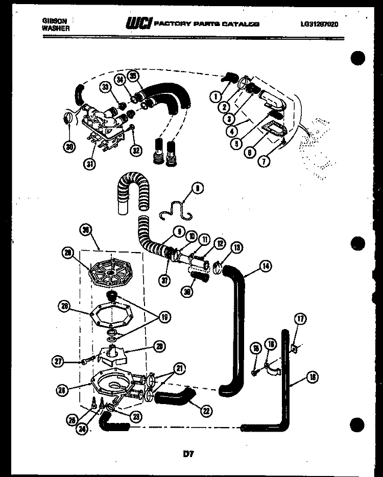 PUMP, WATER VALVE AND WATER INLET Diagram and Parts List for WA28M6WTFB  Gibson Washer