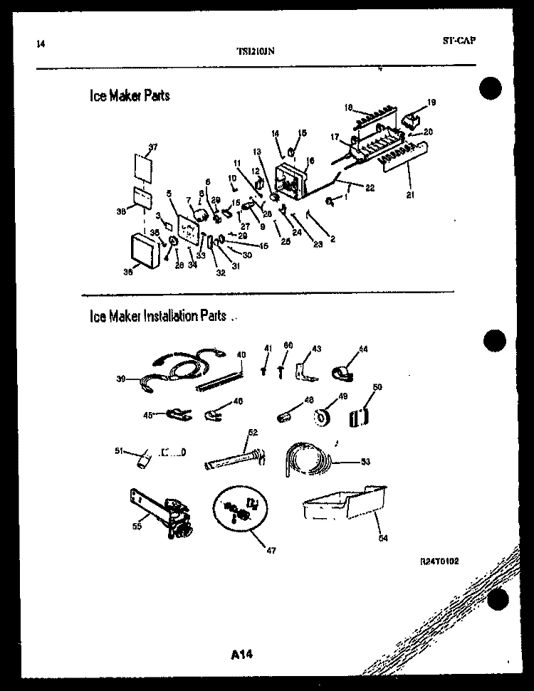 ICE MAKER AND ICE MAKER INSTALLATIO Diagram and Parts List for TSI210JN0W  Kelvinator Refrigerator