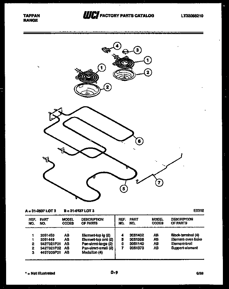 COOKTOP PARTS Diagram and Parts List for 31-3647-23-03  Tappan Range