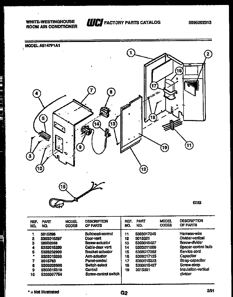 ELECTRICAL PARTS Diagram and Parts List for AS147P1A1  Frigidaire Air Conditioner