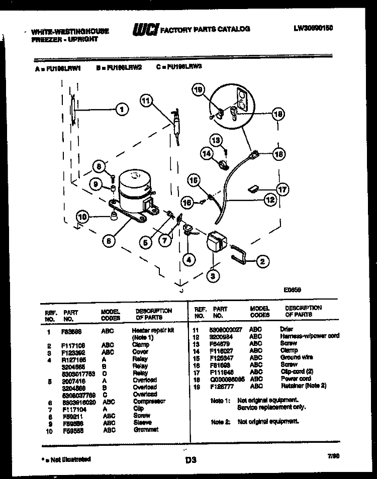 SYSTEM PARTS Diagram and Parts List for FU196LRW3  Frigidaire Freezer