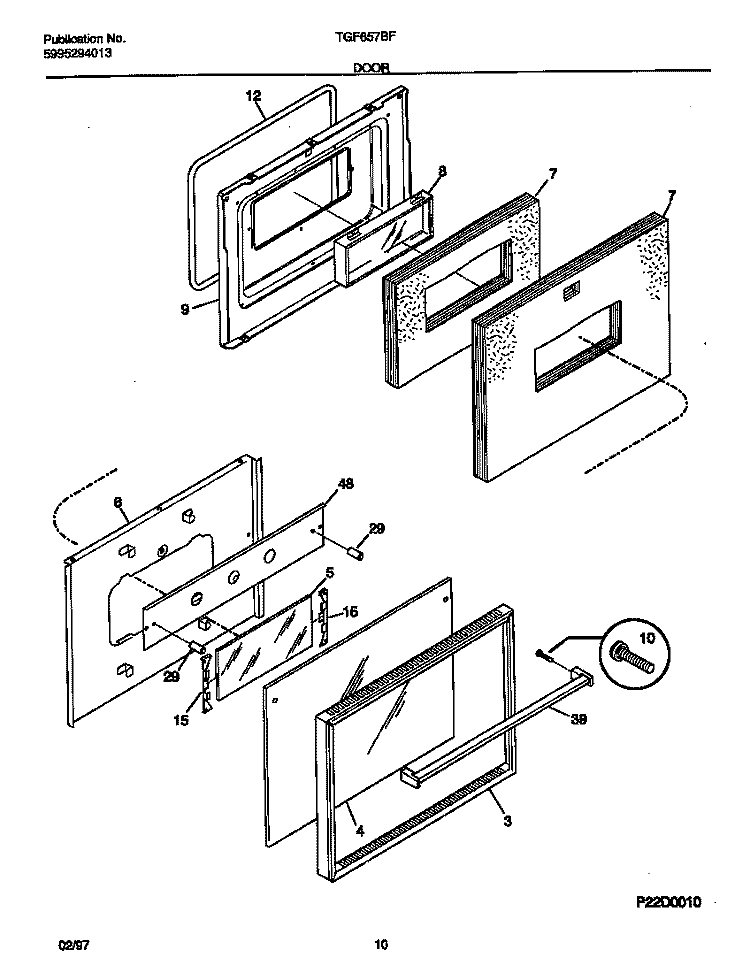 DOOR Diagram and Parts List for TGF657BFB1  Tappan Range