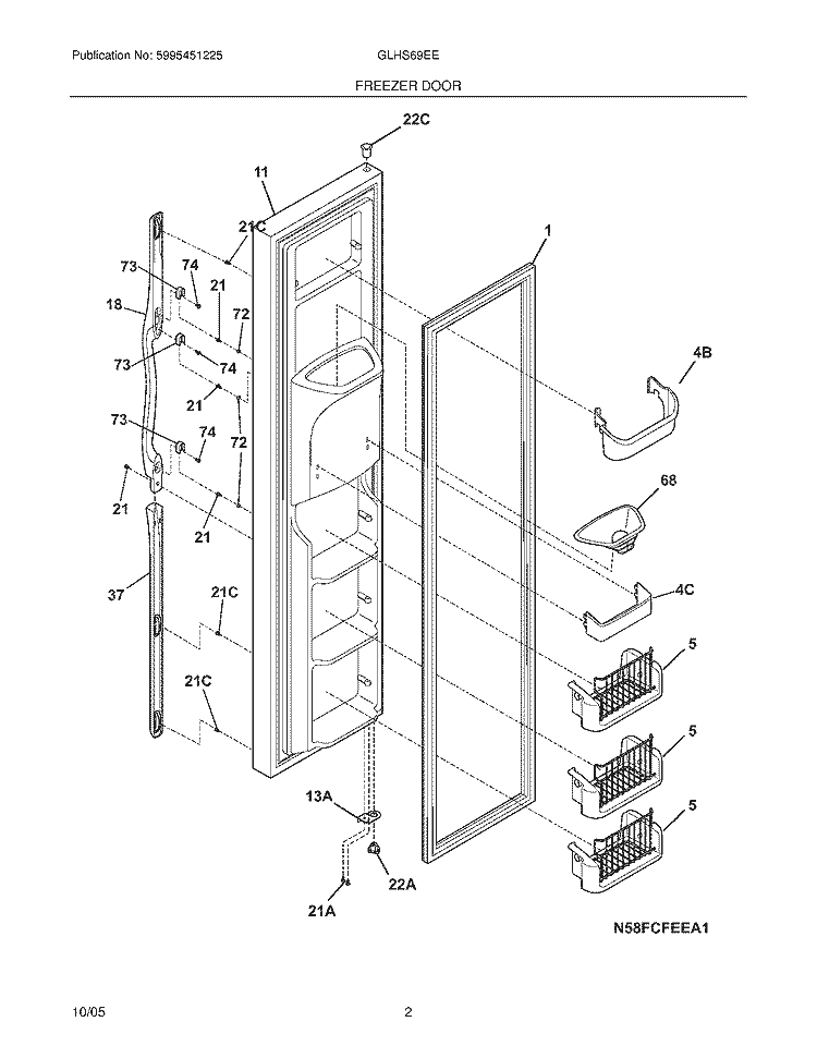 FREEZER DOOR Diagram and Parts List for GLHS69EEPB2  Frigidaire Refrigerator