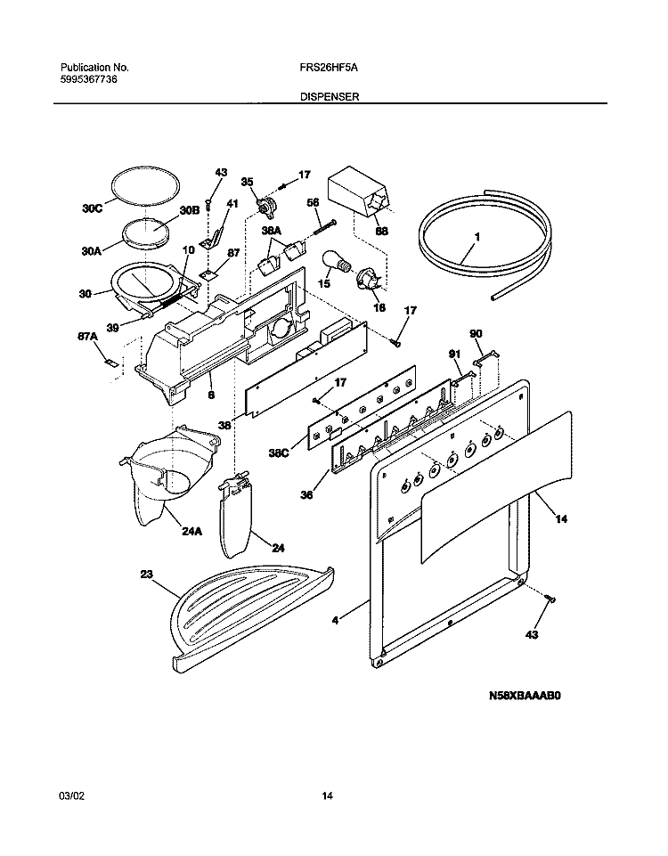 ICE & WATER DISPENSER Diagram and Parts List for FRS26HF5AQ3  Frigidaire Refrigerator