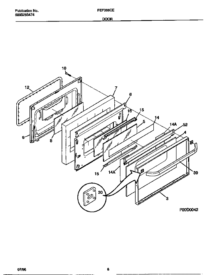DOOR Diagram and Parts List for FEF366CESA  Frigidaire Range