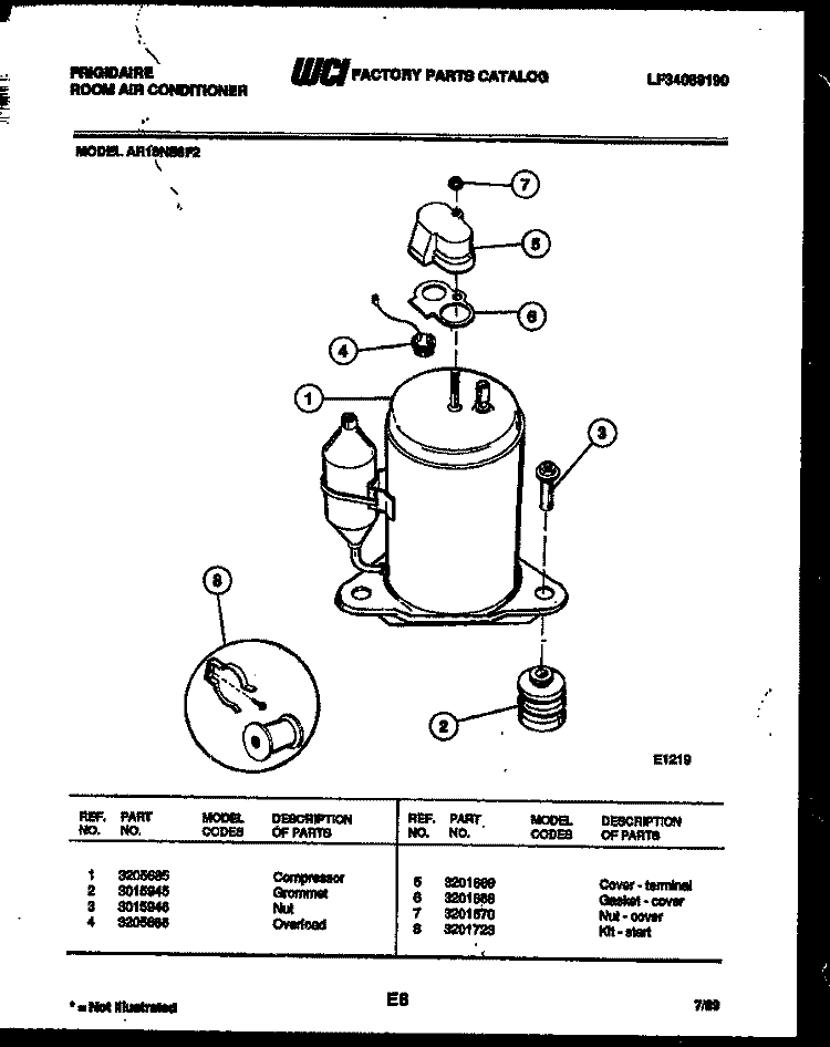 COMPRESSOR PARTS Diagram and Parts List for AR18NS8F2  Frigidaire Air Conditioner