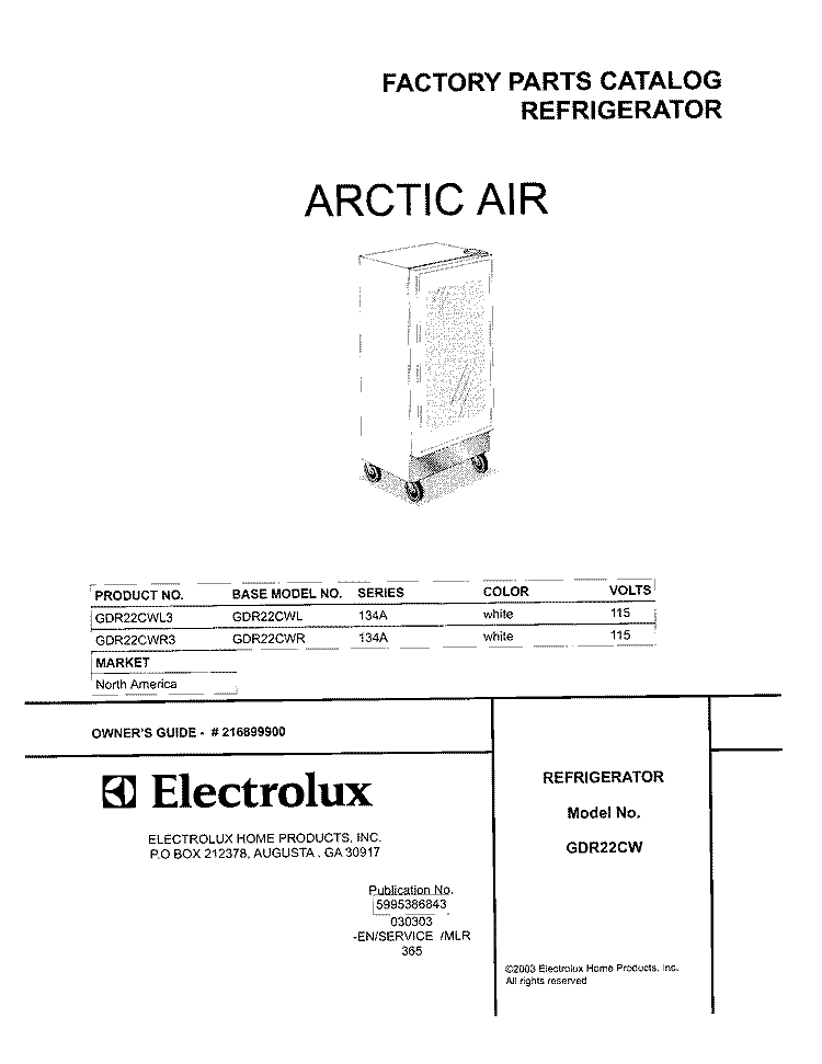 COVER Diagram and Parts List for GDR22CWL3  Frigidaire Freezer