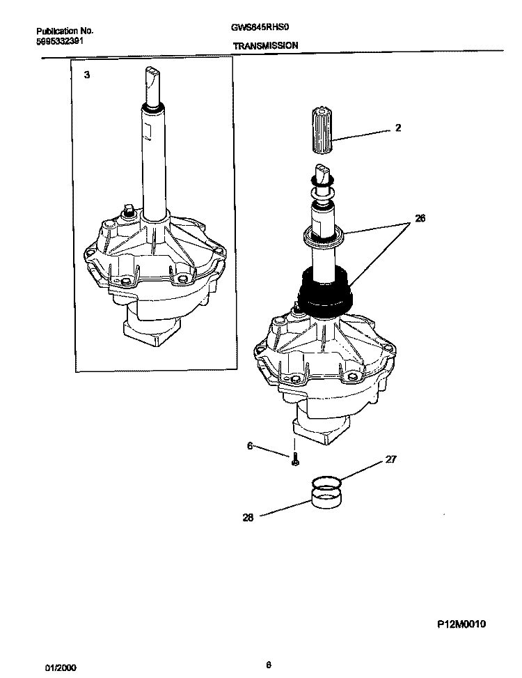 P12M0010 TRANSMISSION Diagram and Parts List for GWS645RHS0  Gibson Washer