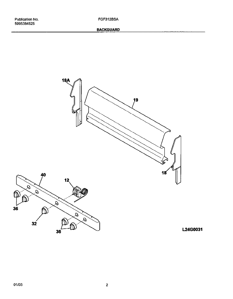 BACKGUARD Diagram and Parts List for FGF312BSA  Frigidaire Range