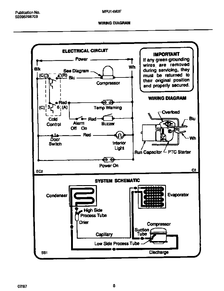WIRING DIAGRAM Diagram and Parts List for MFU14M2FW1  Frigidaire Freezer