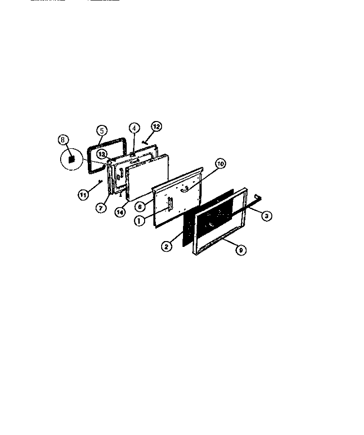 OVEN DOOR Diagram and Parts List for 30-3858-00-02  Tappan Range