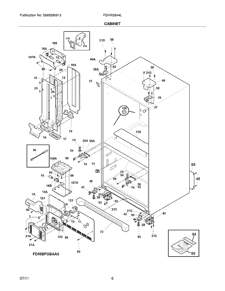 CABINET Diagram and Parts List for FGHN2844LE3  Frigidaire Refrigerator