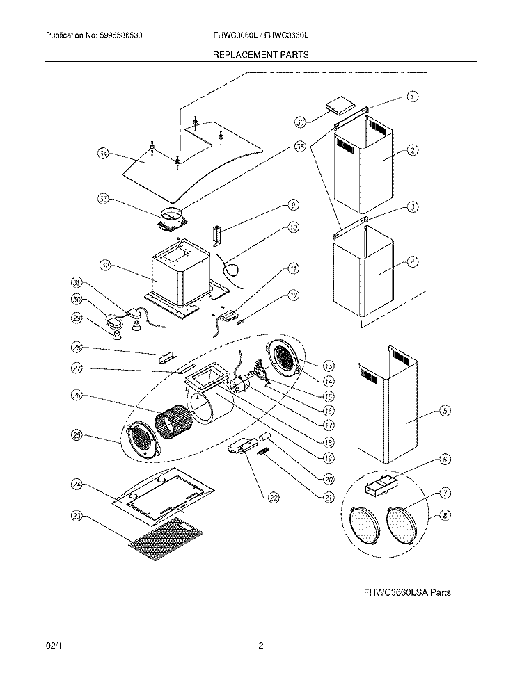 REPLACEMENT PARTS Diagram and Parts List for FHWC3060LSA  Uni Range Hood