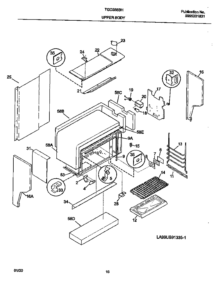 UPPER BODY Diagram and Parts List for TGO356BHD3  Tappan Range