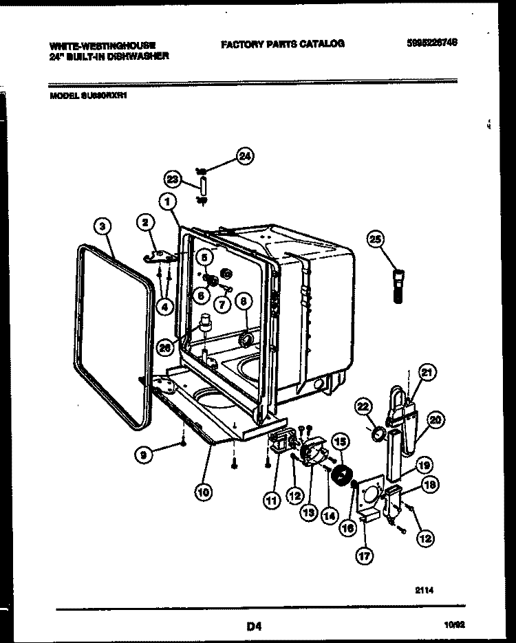 TUB AND FRAME PARTS Diagram and Parts List for SU880RXR1  Frigidaire Dishwasher
