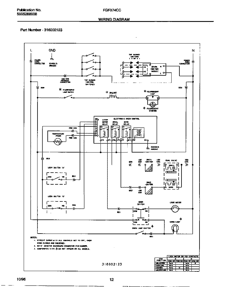 WIRING DIAGRAM Diagram and Parts List for FGF374CCSE  Frigidaire Range