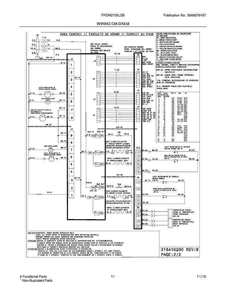 WIRING DIAGRAM Diagram and Parts List for FFEW2725LSB  Frigidaire Wall Oven