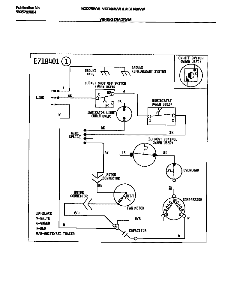 WIRING DIAGRAM Diagram and Parts List for MDD25WW1  Frigidaire Dehumidifier