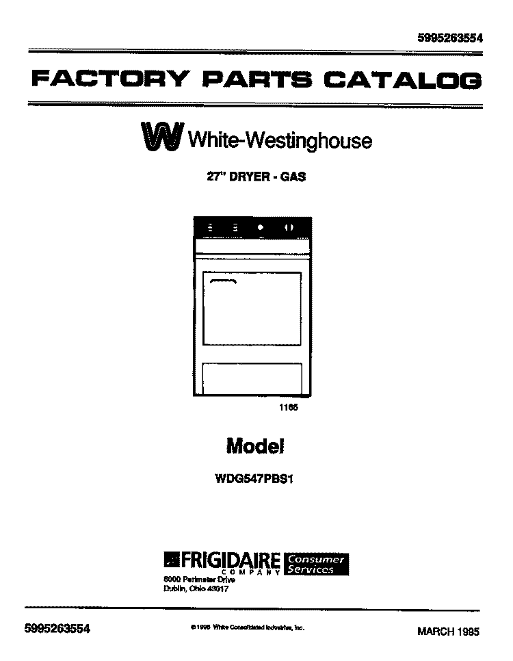 COVER Diagram and Parts List for WDG547PBS1  Frigidaire Dryer