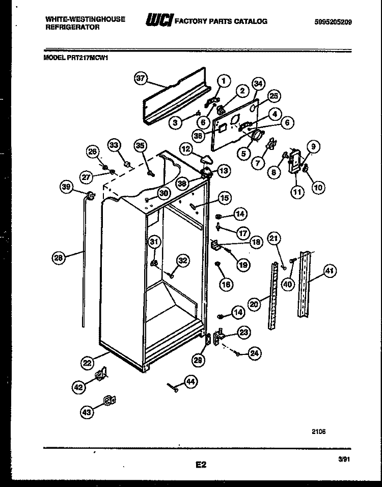 CABINET PARTS Diagram and Parts List for PRT217MCF1  Frigidaire Refrigerator